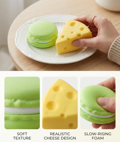 Image of 2Pcs Cheese Squishy, Taba Squishy, Dumpling Squishy-Stretchy Food-Shaped Sensory (Green and Yellow)