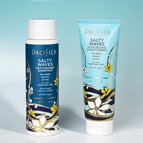 Pacifica Beauty Salty Waves Texturizing Shampoo + Salty Waves Texturizing Conditioner | For All Hair Types | Perfect And Effortless Beach Hair | 100% Vegan & Cruelty Free | Sulfate + Paraben Free #TOP2
