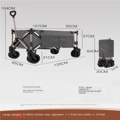 Transportwagen Campingwagen, Picknickwagen im Freien, Einkaufswagen for Lebensmittel, Sammelwagen, Wohnmobilwagen, Tragbarer Wagen(Gray) – Bild 6