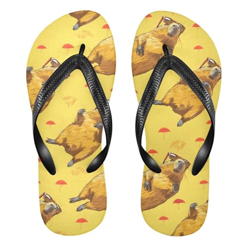 ALAZA Capybara Sunglasses Yellow Flip Flops for Women Fashion Beach Slippers Comfort Mens Flip Flops Non-Slip Rubber Shower Slippers Sandal for Hotel Travel Sport,XS