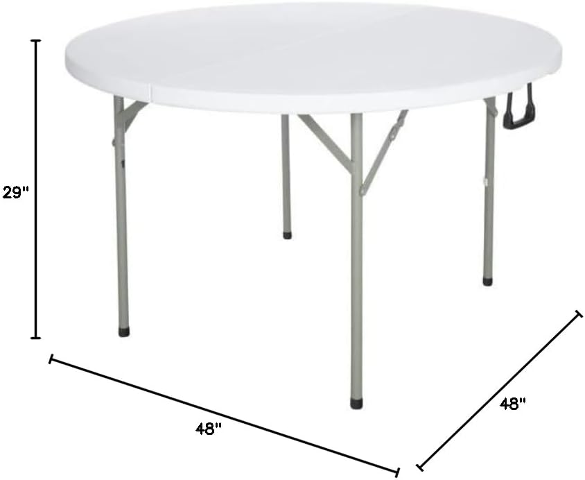 PRO&Family 48" White Round Plastic Table Four Foot Bi-Folding Table Round Folding Table Plastic Folding Tables 4 Foot Round Folding Table 48 Foldable Table 4 Ft Card Table Outdoor Table White Table