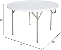 Vista 3 de Paquete de 2 mesas redondas plegables blancas de 48 pulgadas. Mesa redonda plegable de plástico de 4 pies, mesa redonda plegable para muebles