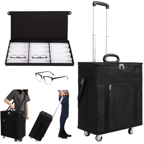 SJXHRFXY 180 Slots Sunglasses Organizer Rolling Case, Large