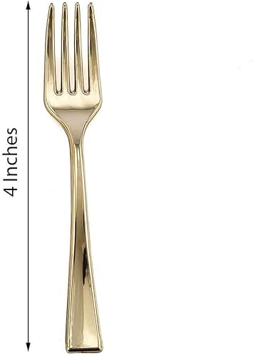 Miniatura 3 de Efavormart - Tenedor de plástico dorado de 4 pulgadas, 24 unidades, tenedor de plástico para ensalada, tenedor dorado para tartas