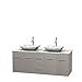 Wyndham Collection Centra 60" Double Bathroom Vanity in Grey Oak, White Carrera Marble Countertop, Avalon White Carrera Marble Sinks & No Mirror