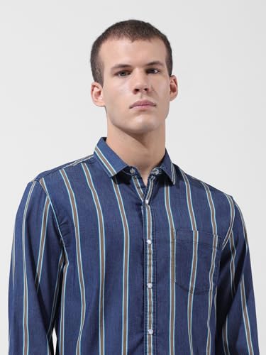 Chemise décontractée ajustée à rayures saphir en taille M pour homme - 6