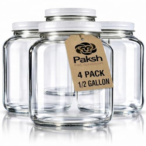 Paksh Novelty Wide Mouth Glass Mason Jar 64 Oz - 4 Pack - Wide Mouth, Airtight Lid, USDA Approved BPA-Free Dishwasher Safe Canning Jar for Fermenting, Sun Tea, Kombucha, Dry Food Storage, Clear