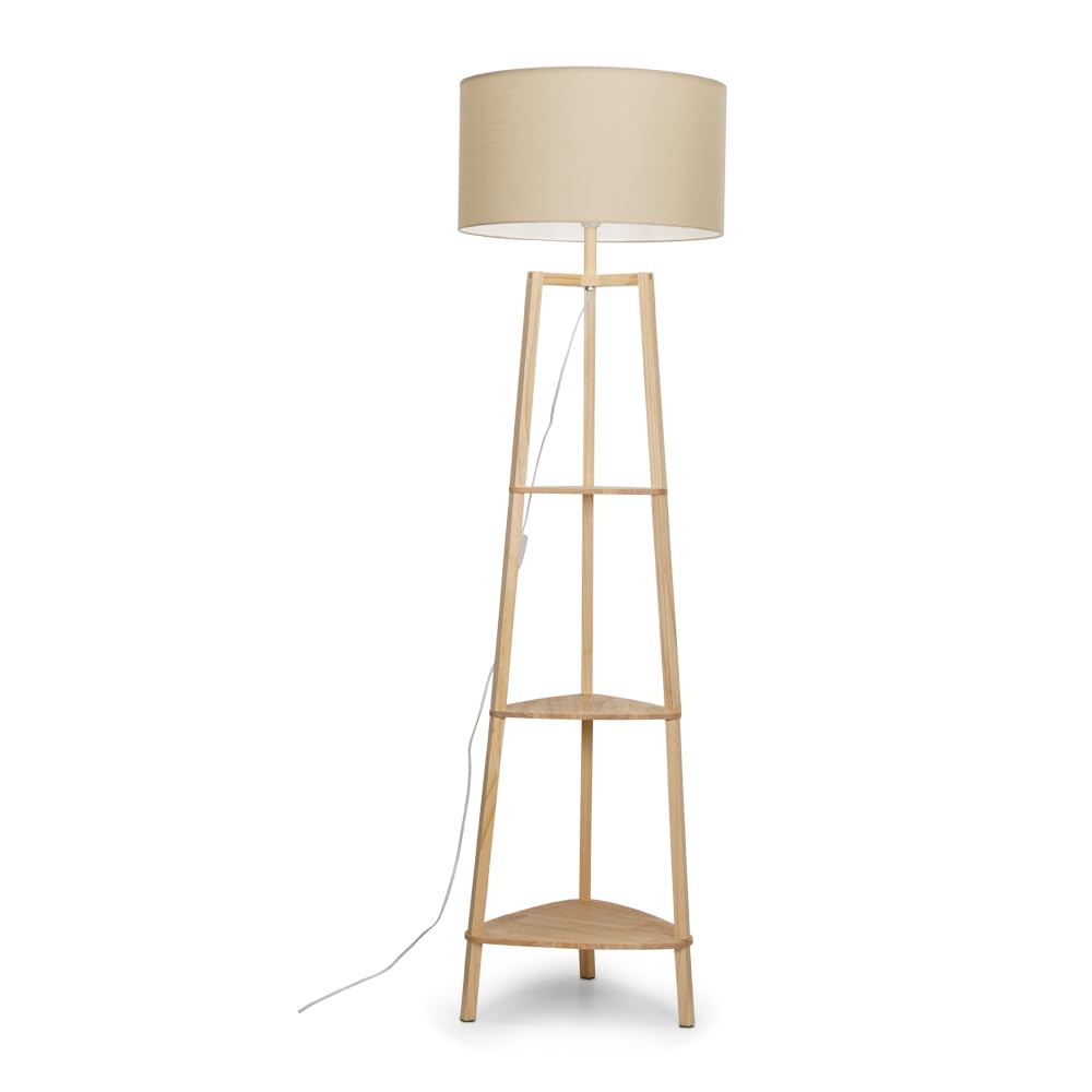 MiniSun | Cream Wooden 3 Tier Floor Lamp with Storage Shelves Light and Cream Shade | Floor Lamps & Torchieres, Home Décor & Improvement Essential | Includes 6W GLS Bulb
