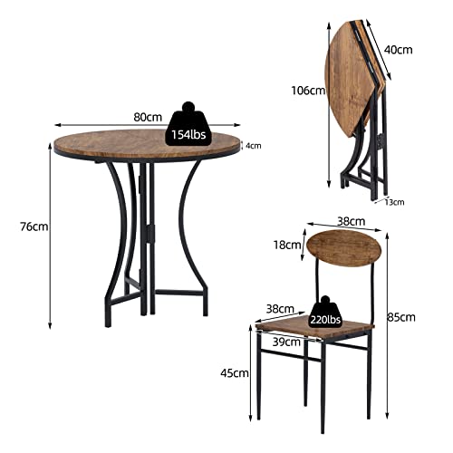 DlandHome Table Pliable de Bar bistrot + 2 tabourets Ensemble pour Bar 1 Table + 2 Chaises Style Industriel Table à Manger pour Cuisine/Salle à Manger/Salon Couleur Noyer avec Cadre en Acier Noir - Image 3