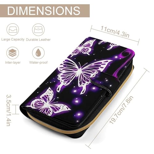 Purple Butterfly Pattern Leather Wallets Large Capacity Zipper Pocket Card Holder with ID Window2