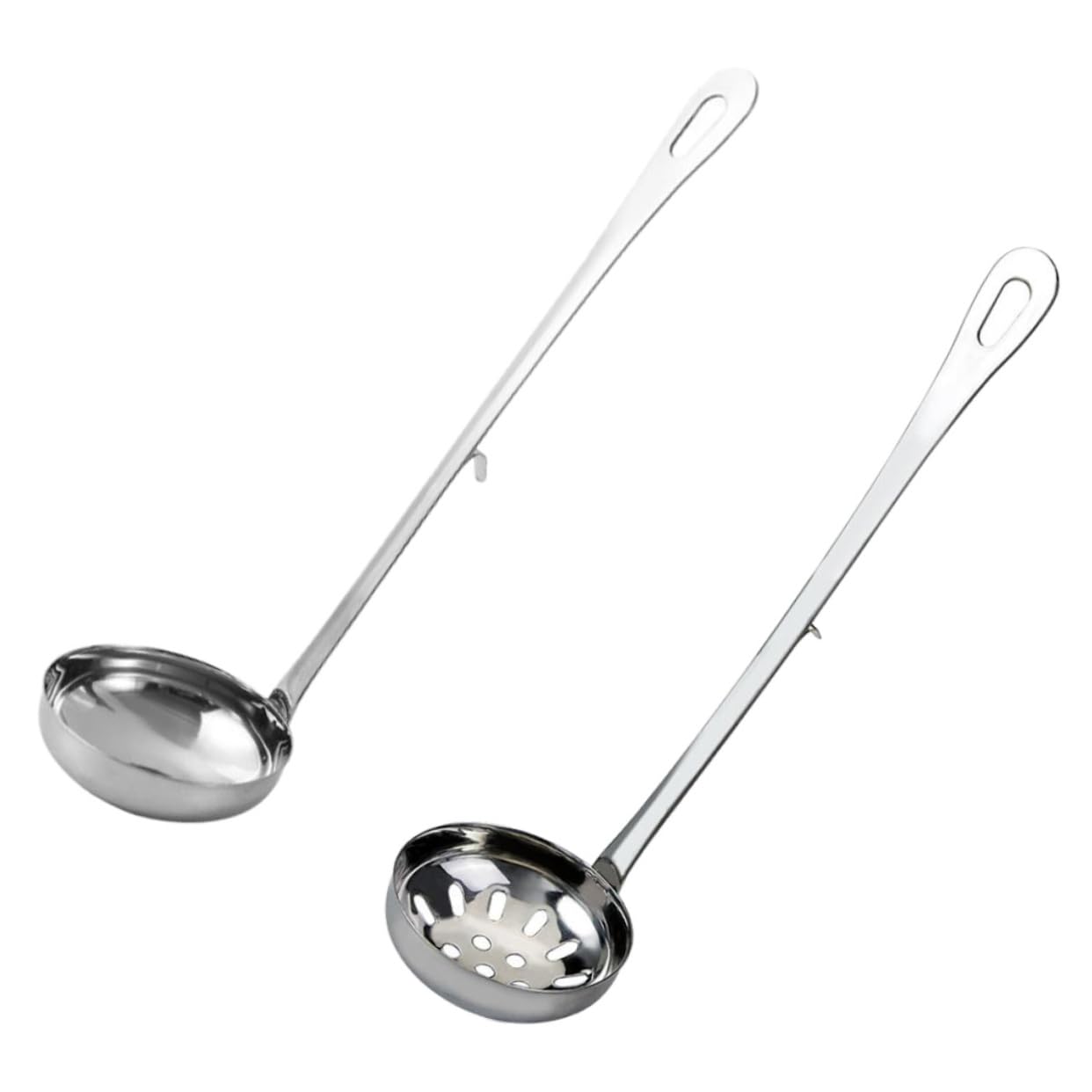 BRIGHTFUFU Hot Pot Soup Ladle Set Stainless Steel Spoons Colander Silver Spoons for Hotpot Food Serving Utensils