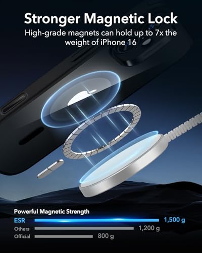 Image of ESR for iPhone 16 Case, Camera Control Cover, Compatible with MagSafe, Shockproof Military-Grade Protection, Magnetic Phone Case for iPhone 16, Classic Hybrid Case, Clear Black