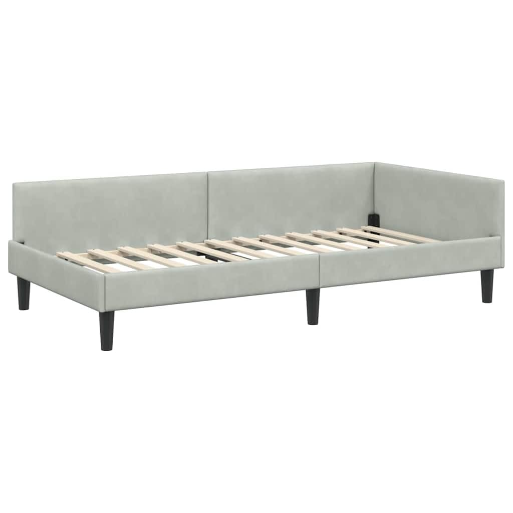 ACAGALA Tagesbett 100x200 cm, Bettgestell mit Kopfteil und Lattenrost, Eckbett in Stoff ohne Matratze, Jugendbett Einzelbett Gästebett Schlafsofa für Schlafzimmer Wohnzimmer, Hellgrau