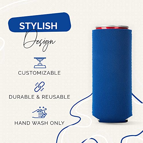 Image of Slim Can Cooler Sleeve 12 Pack - Blank Neoprene Insulated Can Coolers for 12 oz Skinny Beer & Soda Cans - Sublimation Ready Drink Sleeves for Heat Press, Custom Printing & Party Favors (Royal Blue)