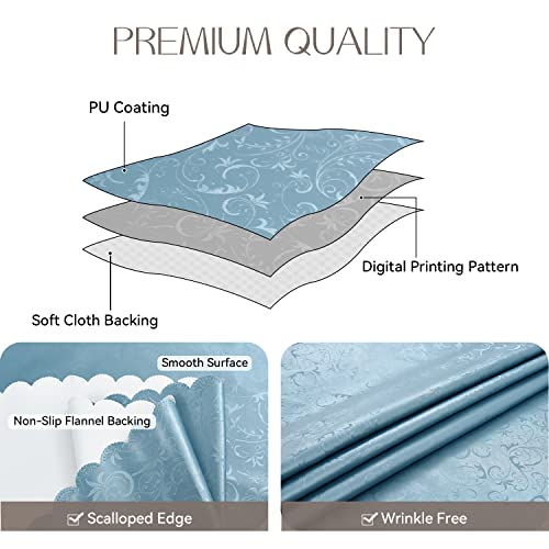 Image of Romanstile Waterproof Vinyl Tablecloth Rectangle, 60 x 120 Inch, Flower Blue