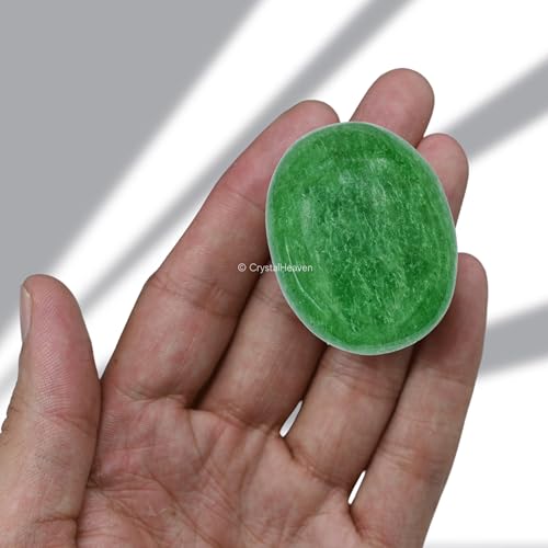 Image of Green Strawberry Quartz Crystal Palm Pebbles Stones for Anxiety Stress Relief Massage - AAA Grade Original Healing Gemstone Agate Palm Stone for Yoga Meditation Spiritual Reiki Feng Shui