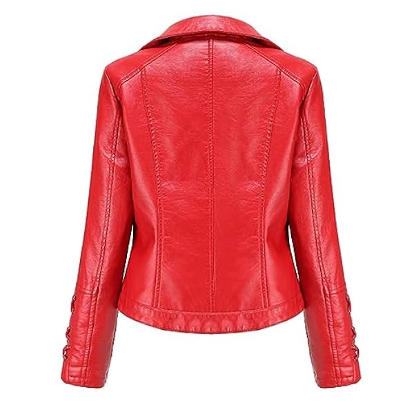 Adhdyuud Vrouwen Casual Lederen Jas Slanke Turn-Down Kraag Korte PU Rits Motorfiets Jassen Uitloper