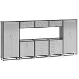 AQY Metal Garage Storage Cabinets System,8 Pieces Workshop Steel Cabinet Set Included Lockable Garage Storage Cabinet with Drawers Shelves Rolling Chest and Wheels,Assembly Required