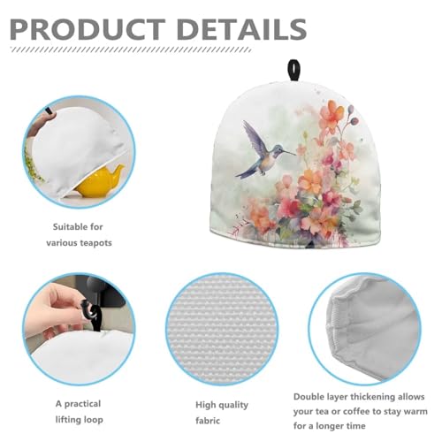 Image of Floral Tea Cozy Insulation Kitchen Accessory Hummingbird Tea Cozies Covers Kitchen Home Decorative Tea Pots Cozy for Keeping Warm