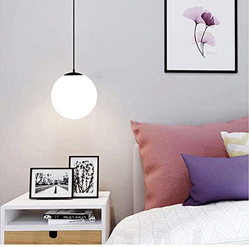 Industrial Vintage Modern Pendant Light Frosted Glass Globe Ceiling Lamp Shade E27 Base Hanging Light Fixture Chandelier for Loft Coffee Bar Living Room (Black, 20CM)