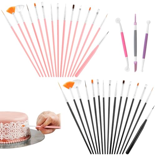 30Pcs Cake Decorating Brushes Food Safe Cookie Paint Brushes Kit with 3pcs Cake Carving Tools Multi Function Fondant Cookie Icing Pastry Brush DIY Painting Tool for Baking Craft