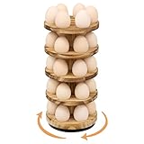HOMELYSTBO Wooden Fresh Egg Holder Countertop, 5 Layer Rotating Countertop Egg Holder for Fresh Eggs, Stackable with 30 Eggs for Countertop Kitchen, Pine
