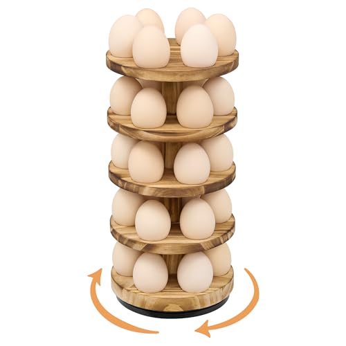 HOMELYSTBO Wooden Fresh Egg Holder Countertop, 5 Layer Rotating Countertop Egg Holder for Fresh Eggs, Stackable with 30 Eggs for Countertop Kitchen, Pine