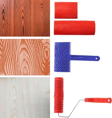 Herramienta de grano de madera, herramienta de pintura de goma para decoración de paredes, para decoraciones de pared de bricolaje, rojo, azul, paquete de 4