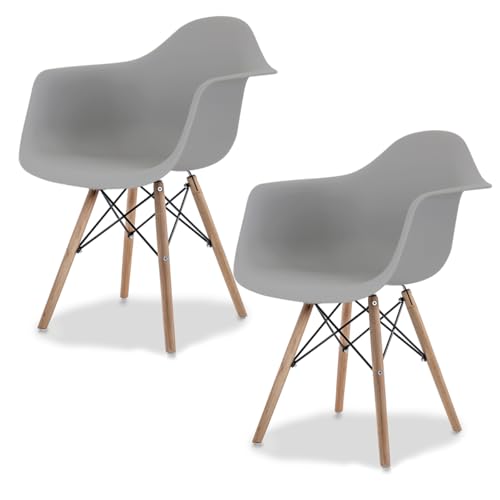 Catálogo para Comprar On-line Sillas Eames Baratas comprados en linea. 45 Sillas de Comedor Ergonomicas con Estructura de Madera Diseño Moderno Tipo Eames Vessel - Sillas para Sala Oficina e Interiores Minimalistas con Soporte de Acero Set 2 Piezas Gris