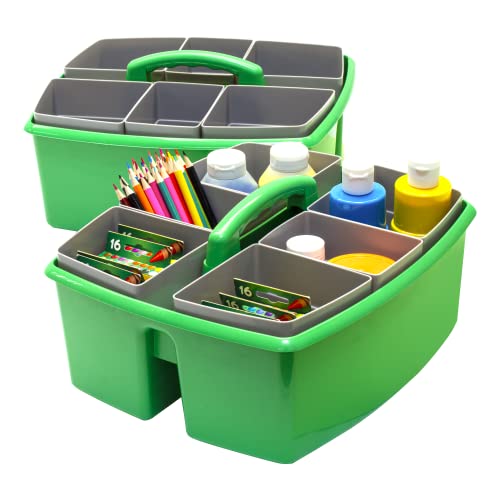 Image of Storex Large Classroom Craft Caddy with Cups, 13 x 11 x 6.575 Inches, Green, Case of 2 (00983A02C)
