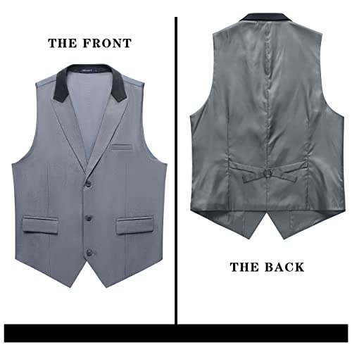 HISDERN Men's Suit Vest Formal Dress Waistcoat Business Vest Casual Wedding Tuxedo With Pockets V-Neck for Suit Vests4