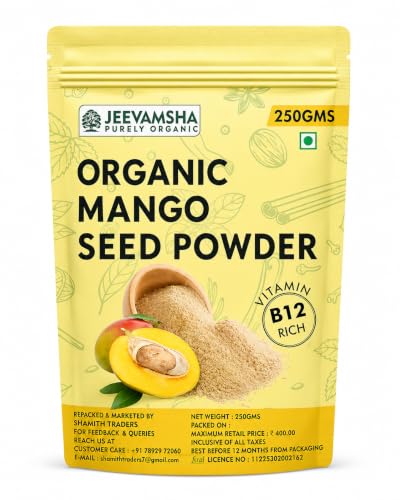 Image of Mango Seed Powder with Vitamin B12 250g - Raw, Vegan, Gluten-Free - Immune & Digestive Support Superfood - Non-GMO Herbal Supplement - Resealable Pouch