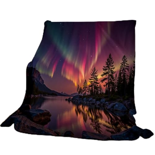 Manta De Franela con Auroras Boreales En El Bosque Paisajes Fantasía para Sofá, Cama, Súper Suave, Ligera, Acogedora, Mullida, Cálida, Franela De Felpa 75 X 100 Cm, para Uso En Todas Las Estaciones