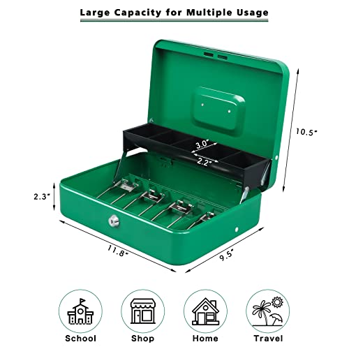 Image of xydled Cash Box with Key Lock, Metal Money Box, Safe Storage box, Green