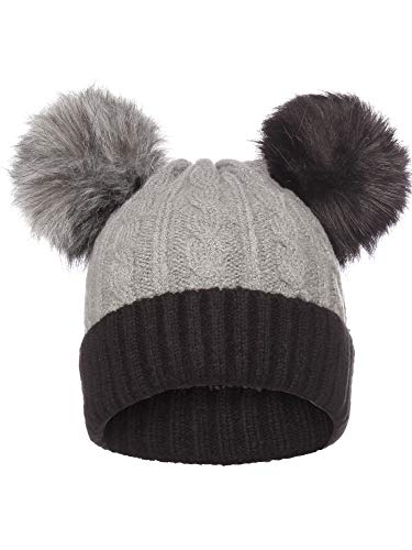 Emmalise Women S Double Pom Pom Beanie Warm Winter Knit Hat Faux Fur Double Pom Ltgry Black Wantitall