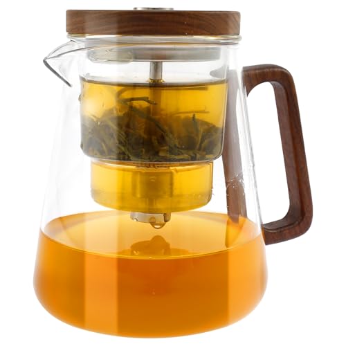 Enchanti Tea Pot, Water Separation Glass Teapot with Wood Handle, Magic Tea Pot with Removable Strainer, Press Control Magnetic Filter Teapot, 800ml Glass Tea Kettle for Loose Tea (B)