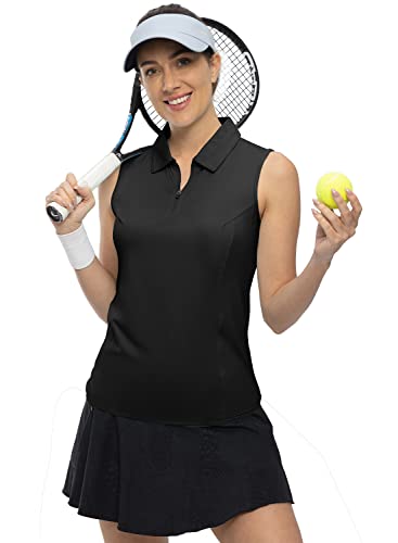 Bgowatu Women'S Sleeveless Golf Polo Shirts Collared Quarter Zip Golf Pullover Upf 50+ Quick Dry Tennis Tank Tops Black 2X thumb #4