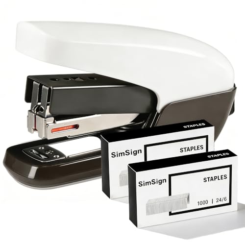 SimSign Müheloses Heftgerät mit 2000 Heftklammern Tacker für 25 Blatt Ergonomisches Design und Einfaches Nachladen für Zuhause Schule und Büro Schwarz-Weiß-Kontrast