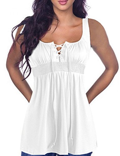 MACCHIASHINE Women's Sexy Lace Up Sleeveless Tunic Tank Top Shirt (WH-L) White