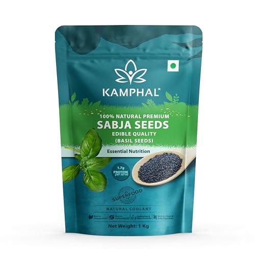 Image of Kamphal Premium Sabja Seeds 1kg | 100% Natural Basil Seeds | Rich in Fiber, Omega-3 & Essential Nutrients | Perfect for Cooling the Body, Detox Drinks & Digestive Wellness