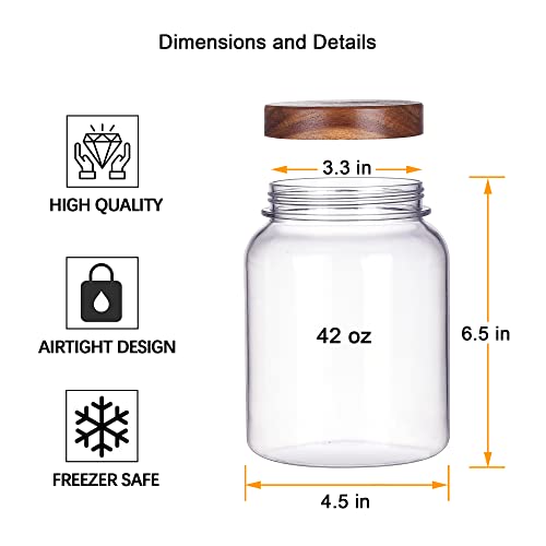 Yuejum 42Oz Unbreakable & Dishwasher Safe Plastic Apothecary Jar With Wooden Airtight Screw Top Lid, Food Storage Canister For Sugar, Tea, Spices, Coffee, Cookie, Candy Containers #TOP1