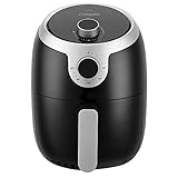 COSMO COS-23AFAKB 2.3 Quart Electric Small Air Fryer with Temperature Control, Timer, Auto Shut-Off, Non-Stick Frying Tray, 1000W Compact Mini Air Fryer (2.3 Quarts, Stainless Steel/Black)