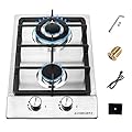 AUODGDNT Gas Stove Gas Cooktop 2 Burners,12 Inches Portable Stainless Steel Built-in Gas Hob LPGNG Dual Fuel Easy to Clean for RVs, Apartments, Outdoor (Silver)