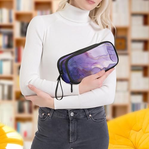 Image of Bolaz Abstract Purple and Gold Marble Pencil Case Large Capacity Pen Bag with Compartment Students Stationery Organizer Pencil Pouch Marker Case for School Office Work