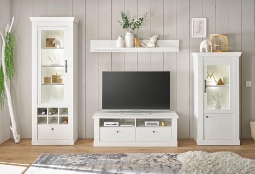 Furn.Design Wohnwand in weiß Pinie Landhaus, Wohnkombination 4-teilig mit Soft-Close-Funktion und viel Stauraum, Fiastra – Bild 5