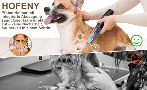 Hofeny Pfotentrimmer für hunde, Hundeschermaschine mit Staubsauger, Katzenkrallen-Trimmer, leise Pfotenschermaschine, Haustier-Rasierer für Hunde, Katzen, Pfoten, Augen, Ohren, Gesicht und Körper