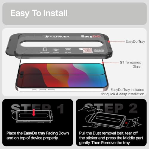 Image of KAPAVER GT EasyDo Clear Tempered Glass Screen Protector for iPhone 16 with Applicator (2Pack)