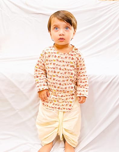 Image of POLKA TOTS Premium Cotton Dhoti Kurta Set for Kids Boys | Traditional Angrakha Style Ethnic Wear for Boys | Kurta Dhoti Set for Kids | Festive & Wedding Clothing Set for Baby