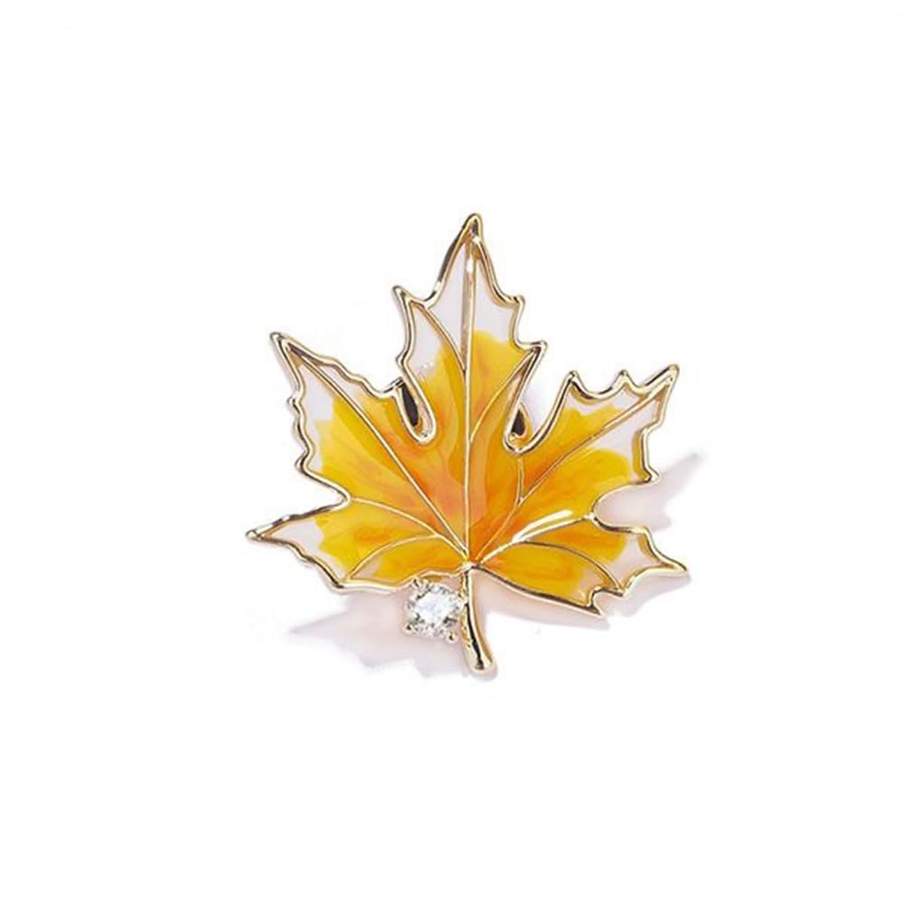 Maple Leaves Thanksgiving Brooch Pin Autumn Fall Leaves Brooch Maple Leaf Lapel Pin Gold-Tone Plated Crystal Christmas Birthday Jewelry Wedding Party