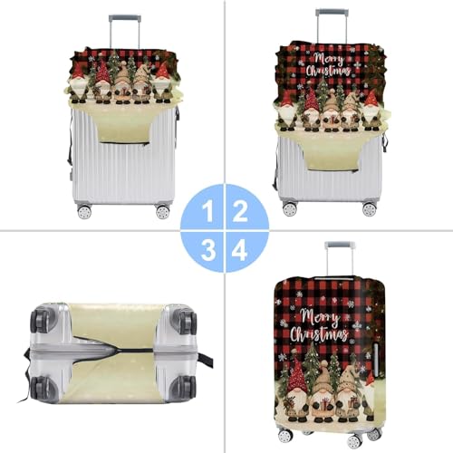 Image of Christmas Luggage Cover - Festive Gnome Suitcase Protector with Red Plaid & Snowflake Design - Stretch Travel Cover for 20-22 Inch Luggage,S